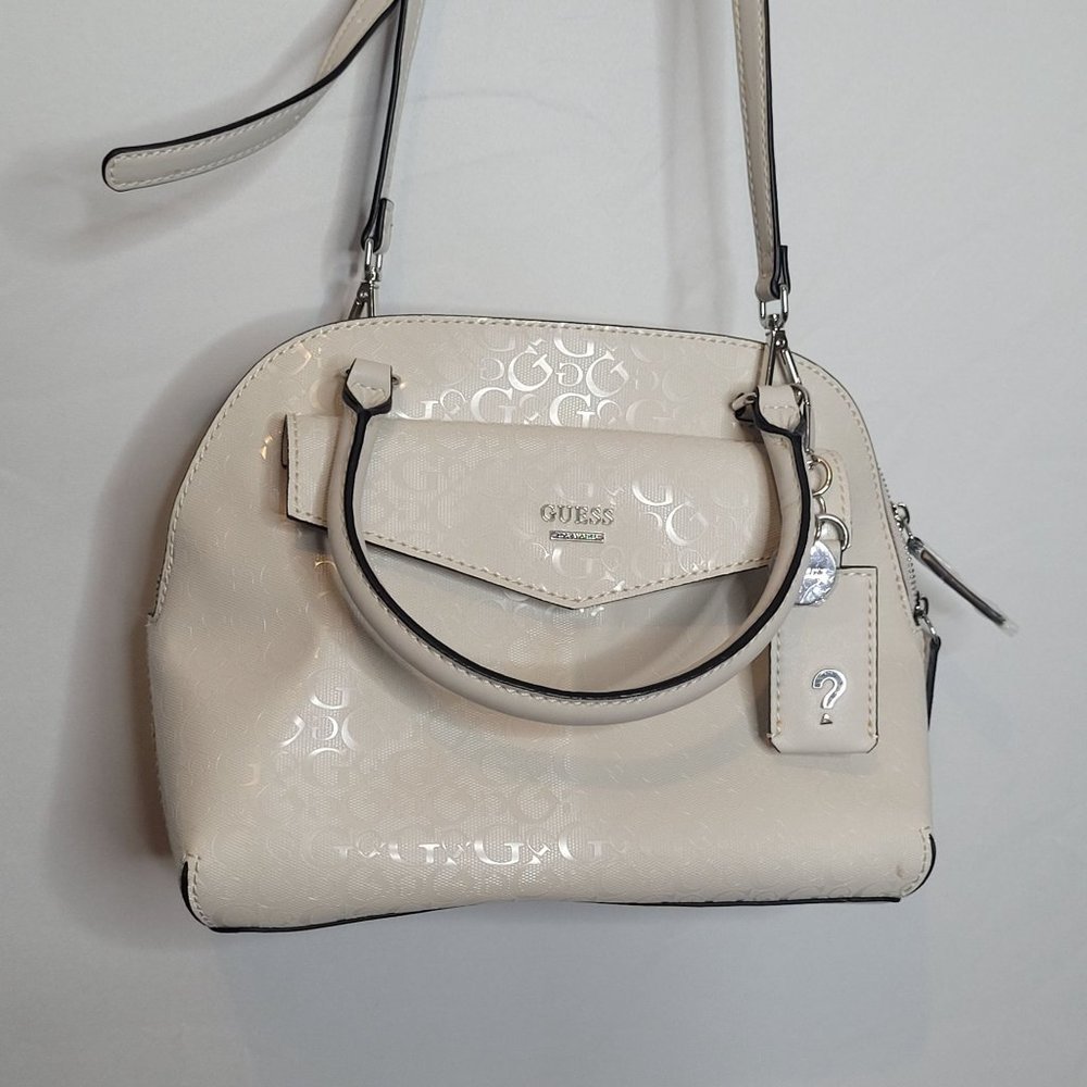 Guess Los Angeles Purse PVC Beige Short Handles Shoulder Strap Lined Complete